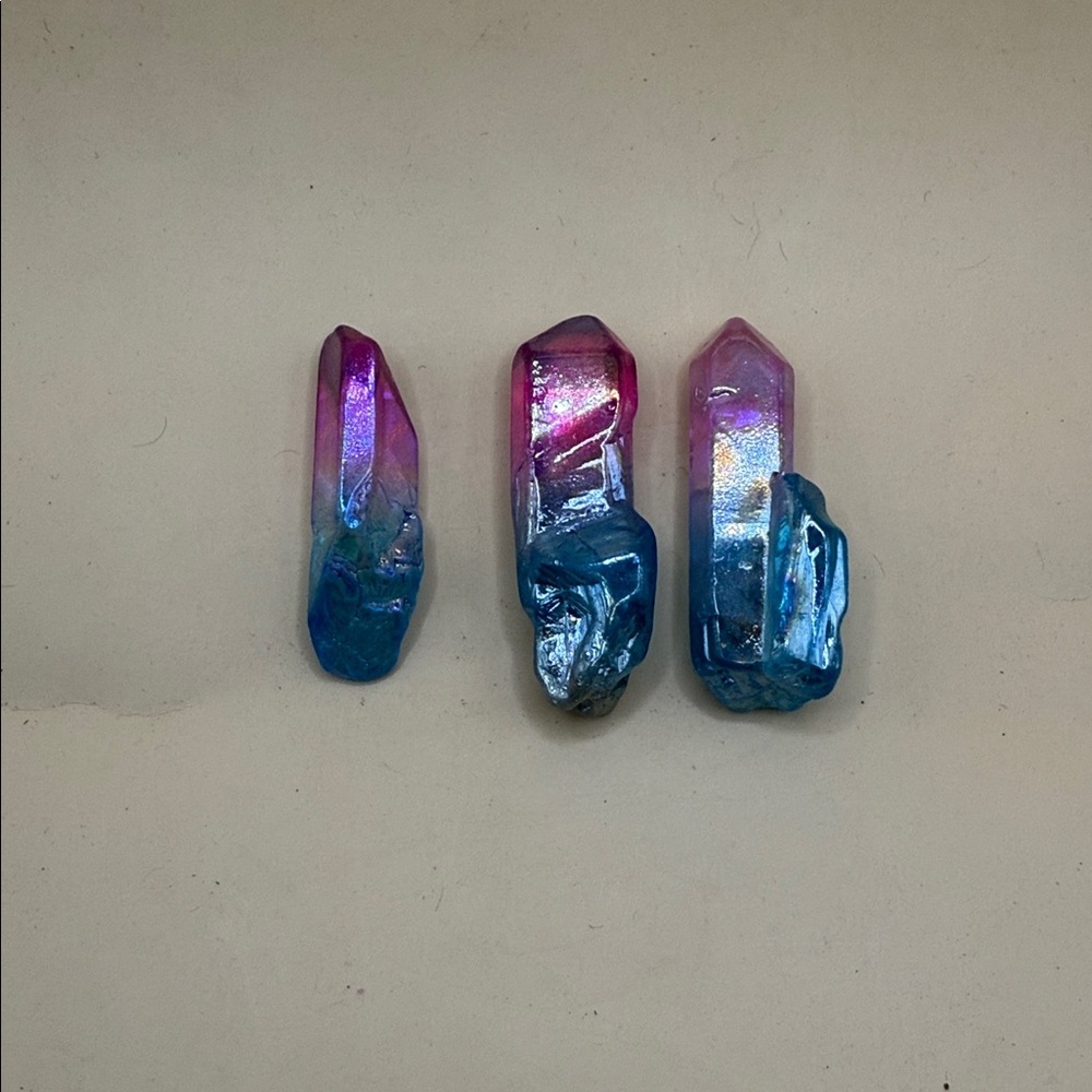 Pink and Blue Aura Quartz Crystal Pair - Picture 2 of 3